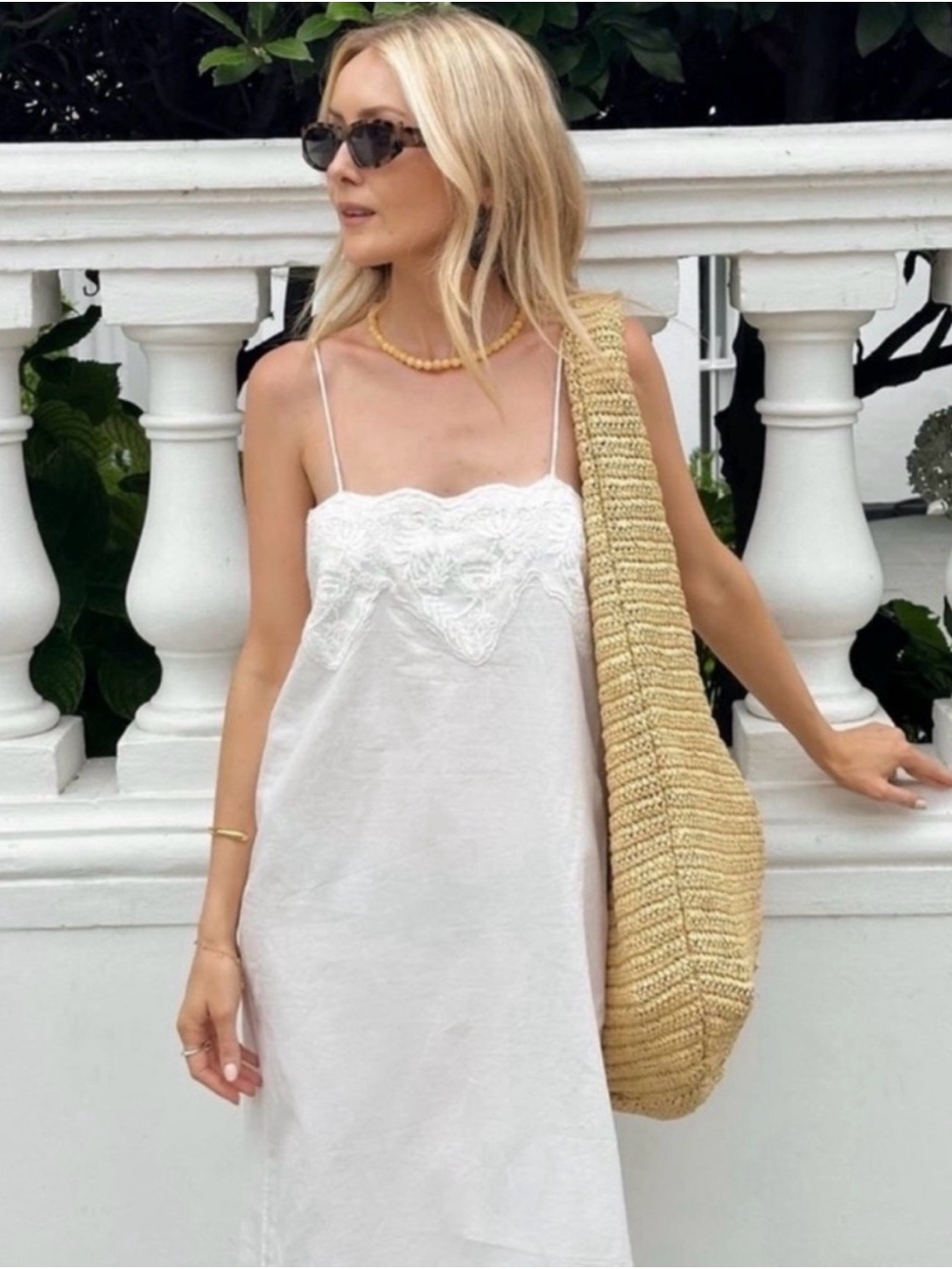 Zara White Midi Slip Dress with Lace Bodice, Size Small